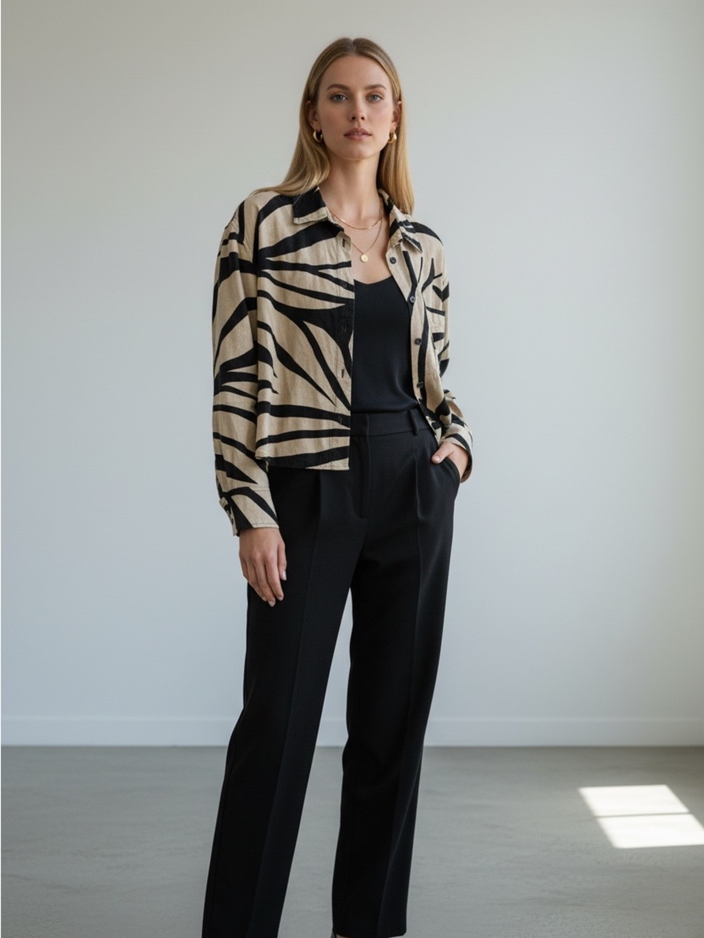Joie Linen Long Sleeve Button Up Top Medium Animal Print Black Tan Elegant Chic